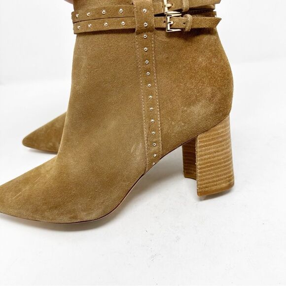 Paige Celia Boots Cognac Pointed Toe Suede Block Heel Booties Size 11 - Picture 6 of 10